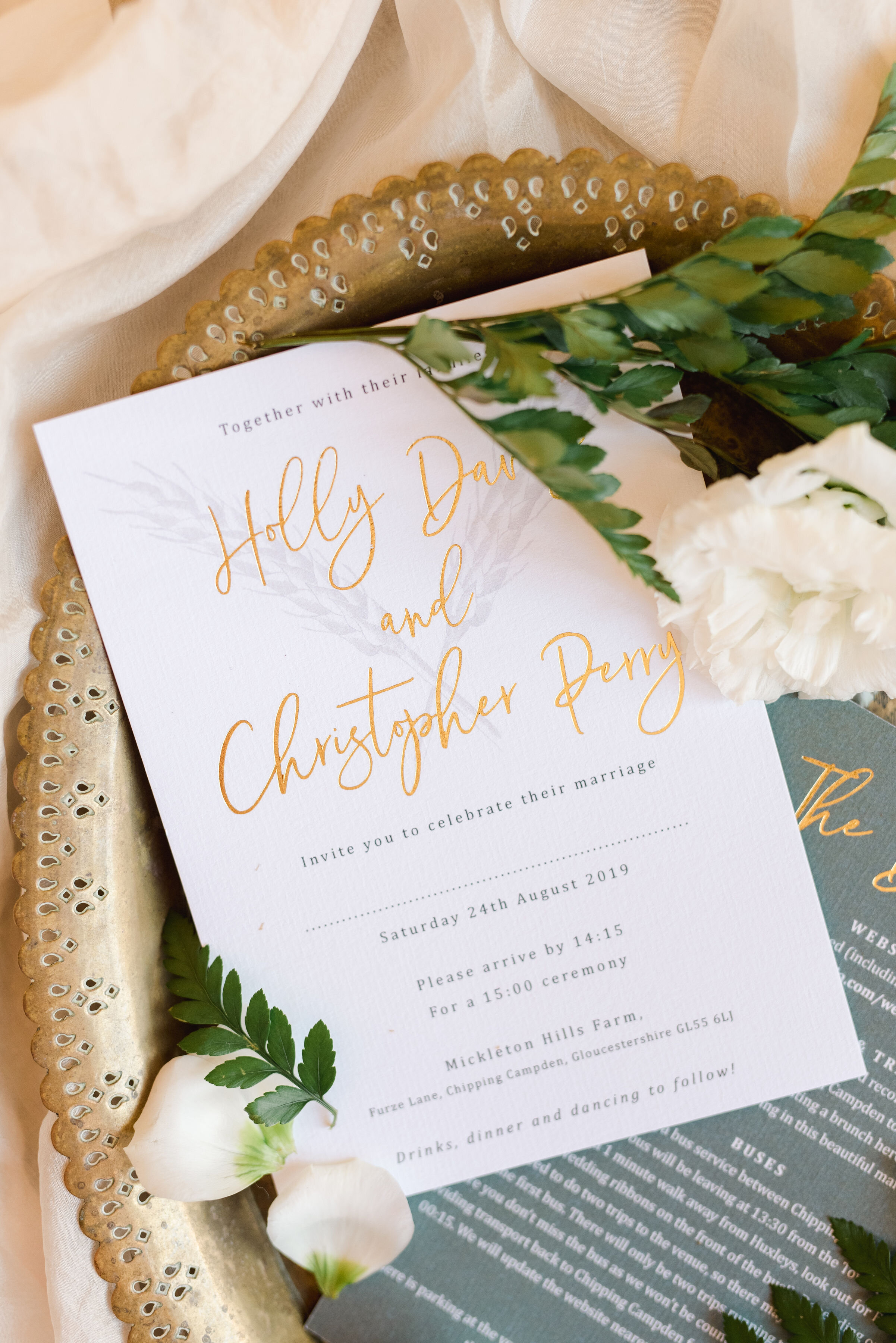 Rustic Elegance Wedding Invitations with Gold Foiling