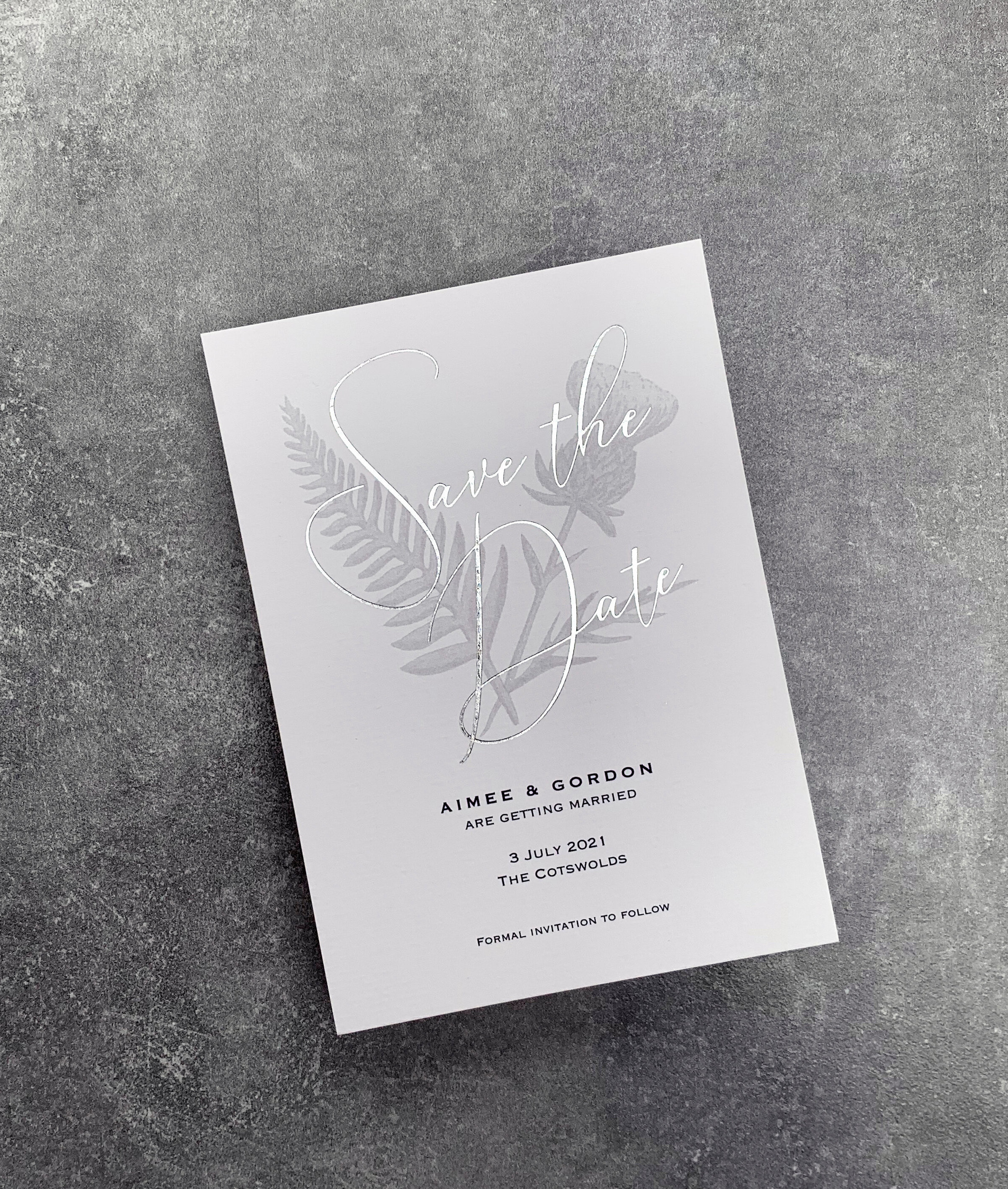 Retro+Press+Save+the+Date+card,+silver+foiled+featuring+fern+and+thistle.JPG