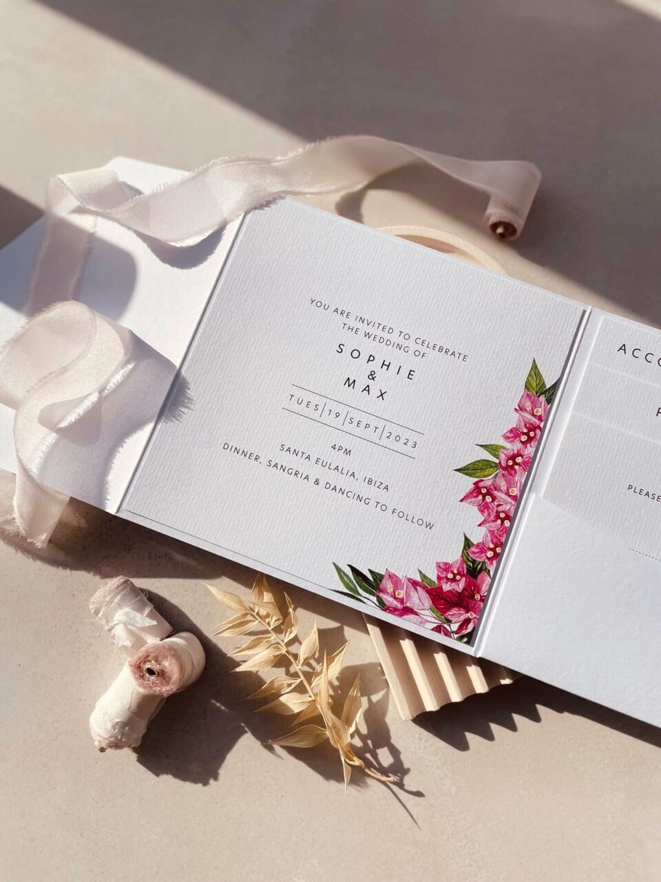 White modern pocketfold wedding invitation by Retro Press